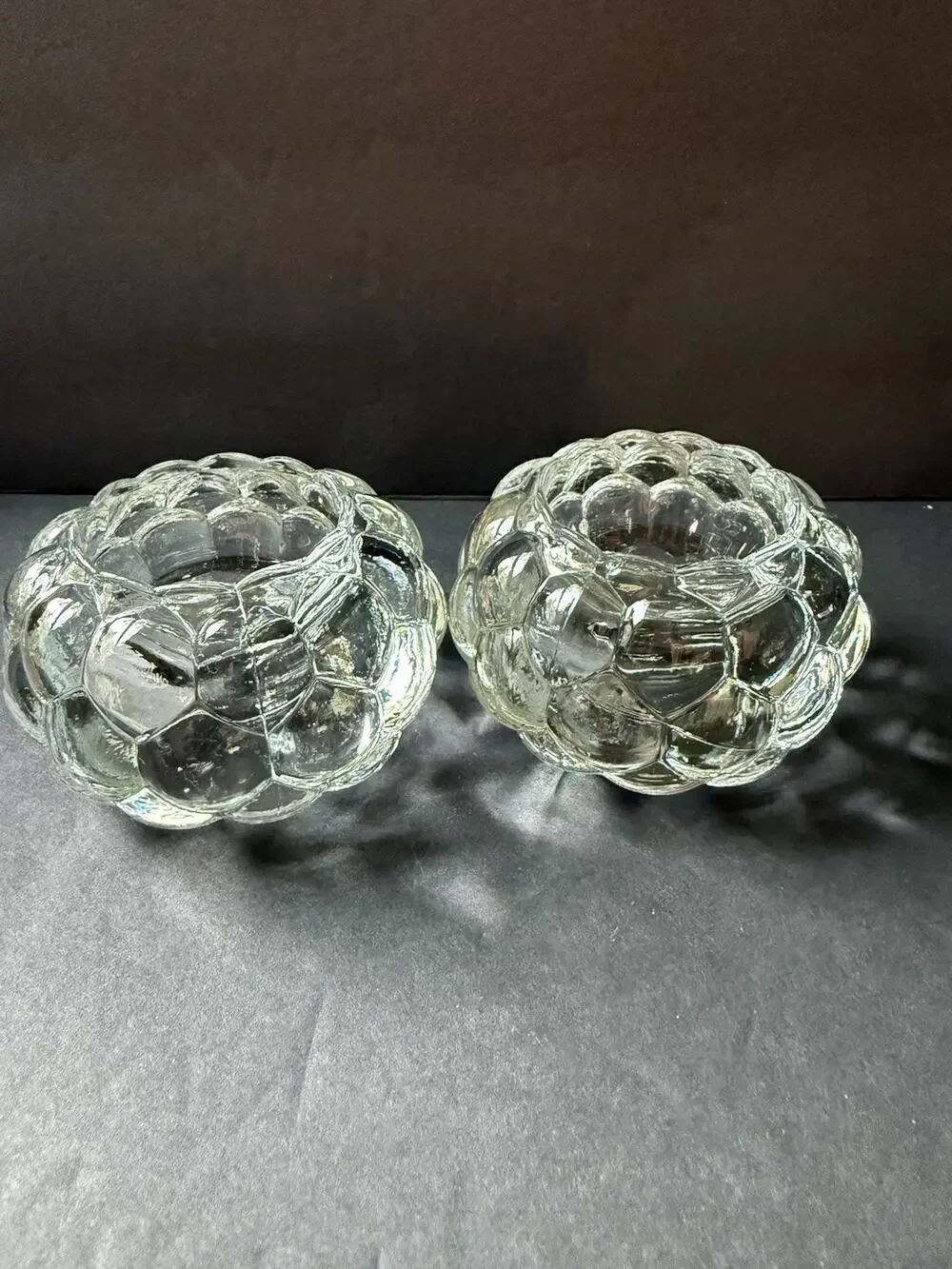 Vintage Raspberry Tea Light Votive Holder Clear Set (2) Modernist Contemporary